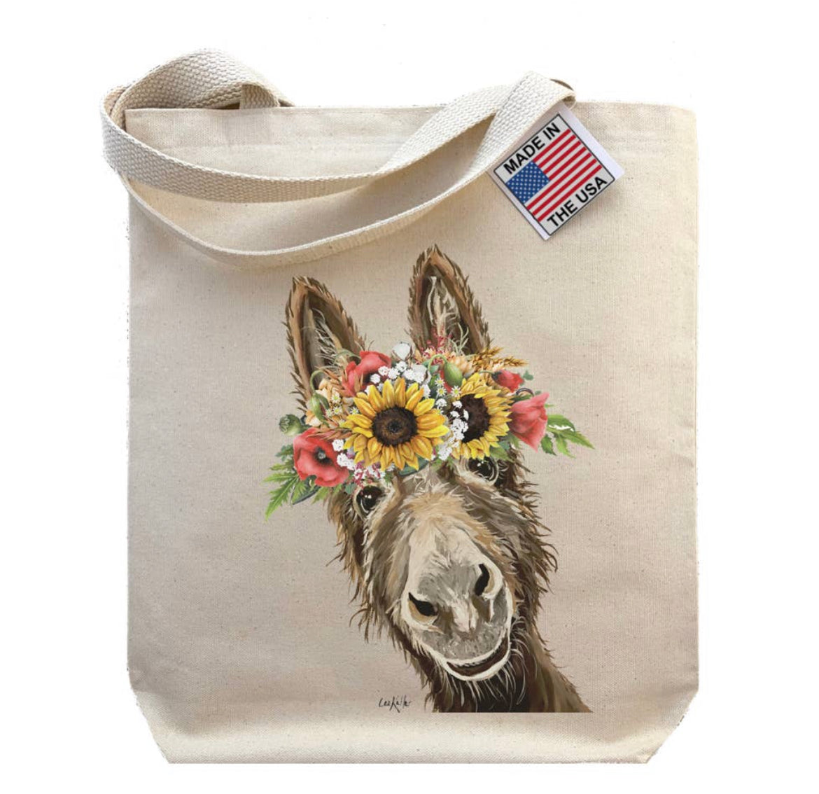 Sunflower donkey tote bag