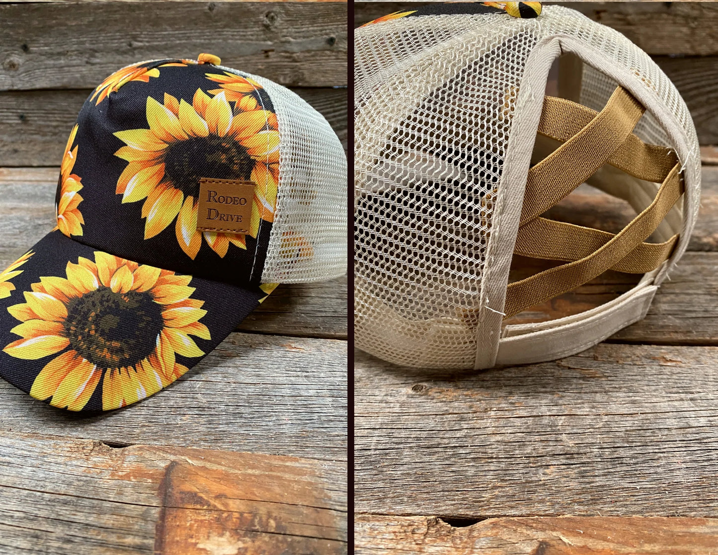 Sunflower ponytail trucker hat