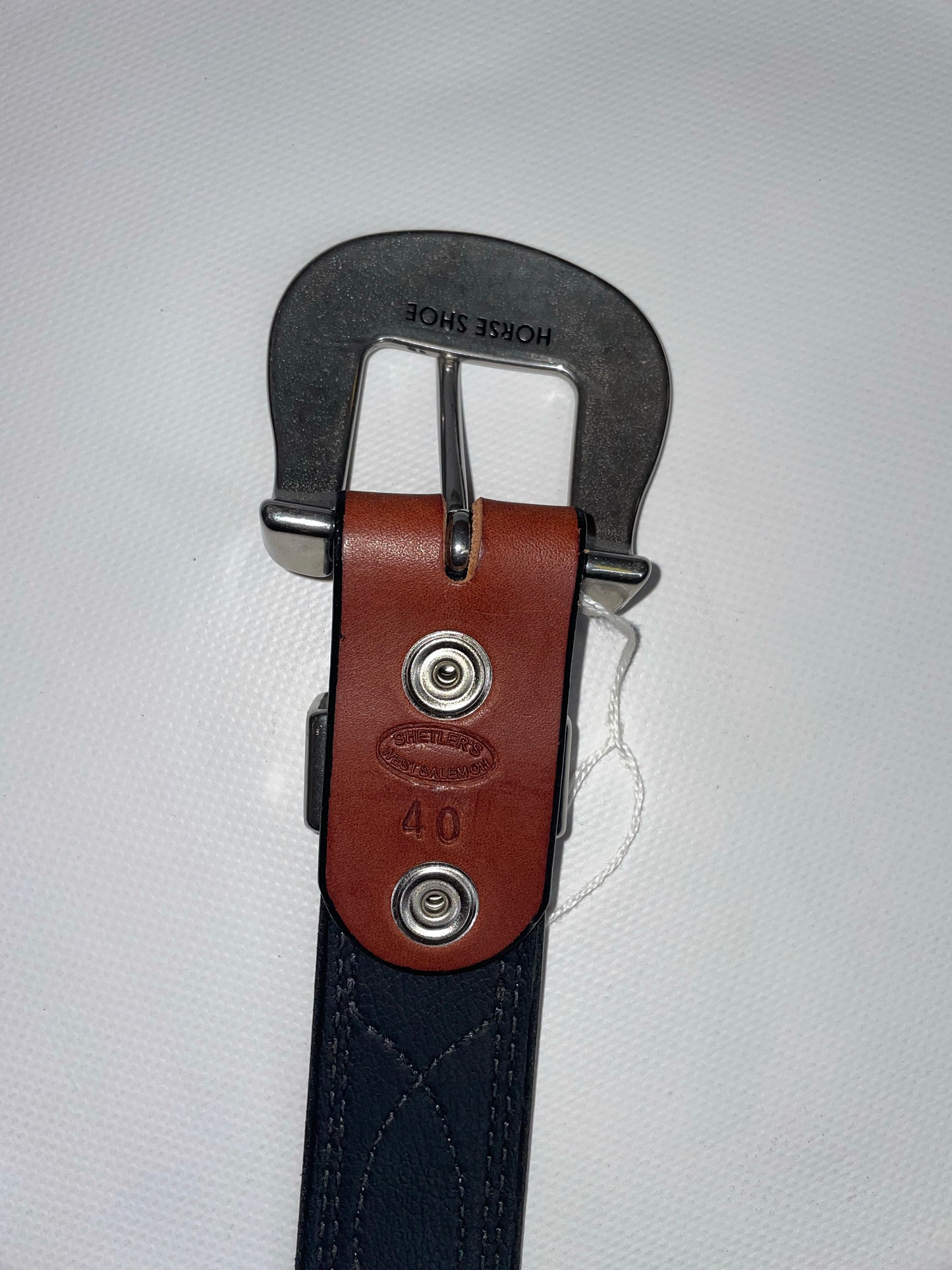 double stitched leather belt